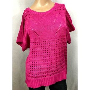 VTG Pink Knit Sweater Short Sleeve Sara Morgan Lrg
